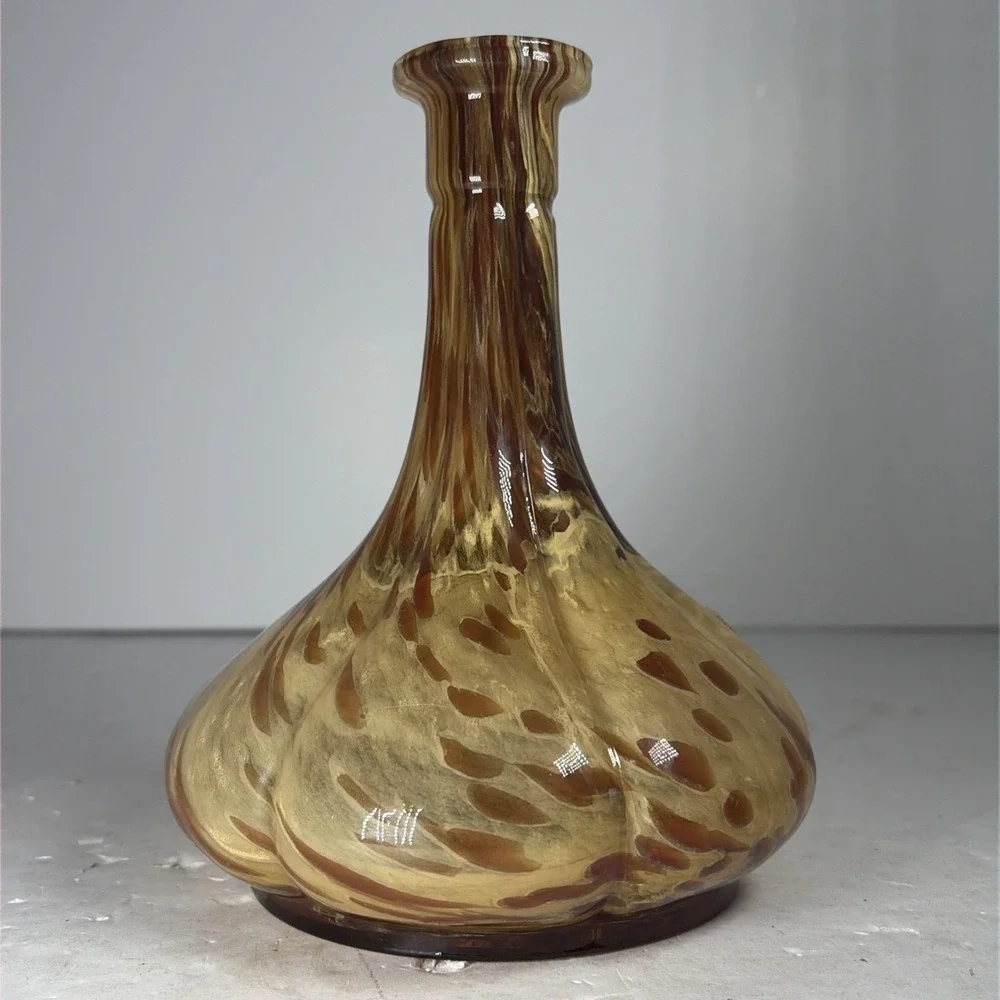 Vintage 80s‎ Murano White Cristal Vase Italy Amber Swirl Tortoise